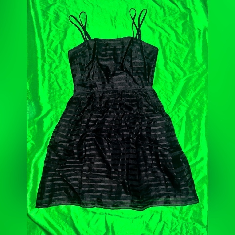 Shoshanna Silk Chelsea Elegant Black Organza Striped Dress size 6 - Picture 2 of 8
